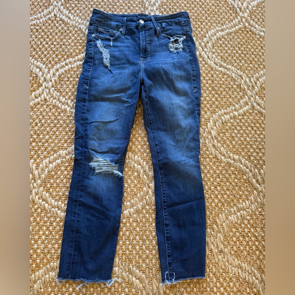Good America Good Legs Dark Blue Distressed Women's Jeans Size 8/29